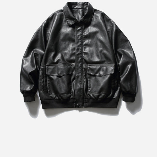 Loose Lapels Motorcycle Leather Jacket Retro Rub Colored PU Leather Jacket For Men