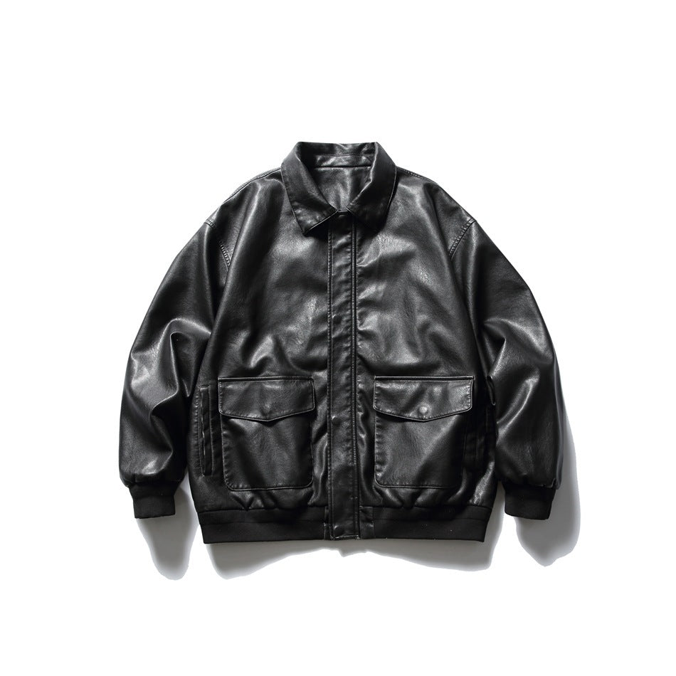 Loose Lapels Motorcycle Leather Jacket Retro Rub Colored PU Leather Jacket For Men