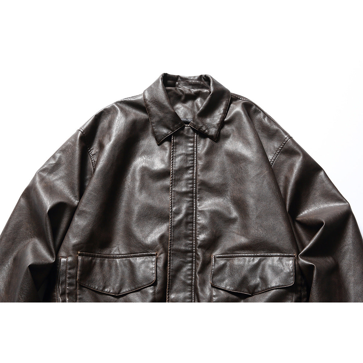 Loose Lapels Motorcycle Leather Jacket Retro Rub Colored PU Leather Jacket For Men
